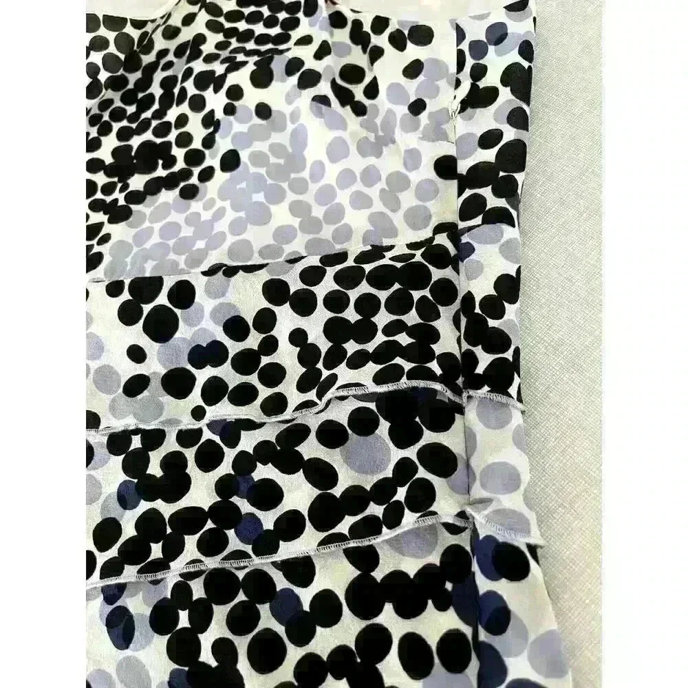 St John Sz 4 Silk Ruffle Dot Top White Black Dot Pattern Feminine Pretty Elegant - Picture 6 of 16